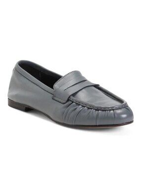 FABRIZIO CHINI Made In Italy Leather Stitched Toe Box Penny Loafers With Lining